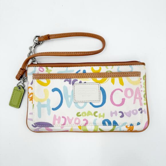 Coach Wristlet Signature C Graffiti 4.5"x7.5" Canvas Leather Wallet Zipper Art - Picture 1 of 16